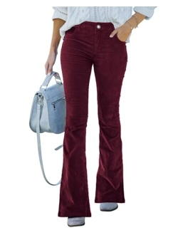 Qazel Vorrlon Corduroy Pants for Women High Waist Flare Pants Vintage Baggy Wide Leg Bell Bottom Trousers Pants with Pockets