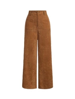 Women's Hight Waist Corduroy Velvet Slant Pocket Wide Leg Pants