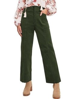 Acelitt Women Casual Fall Straight Leg Elastic Waist Corduroy Pants with Pockets, S-XXL