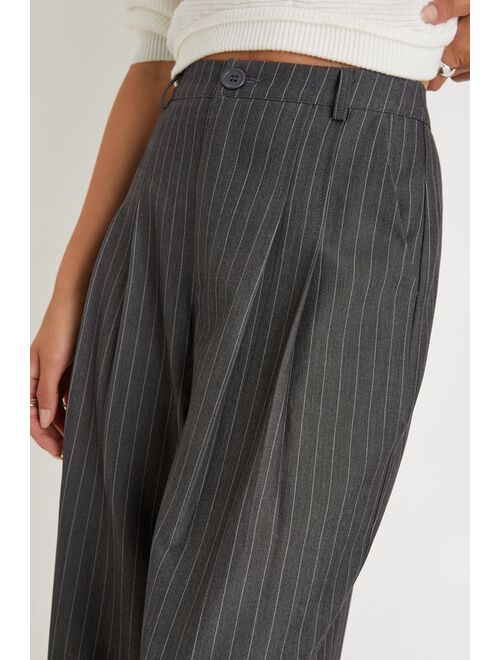 Lulus Powerfully Posh Grey and White Pinstriped Wide Leg Pants