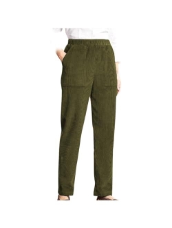 sdbrld Corduroy Pants for Women Vintage High Waisted Straight Wide Leg Pants Fall Winter Work Lounge Trousers with Pockets