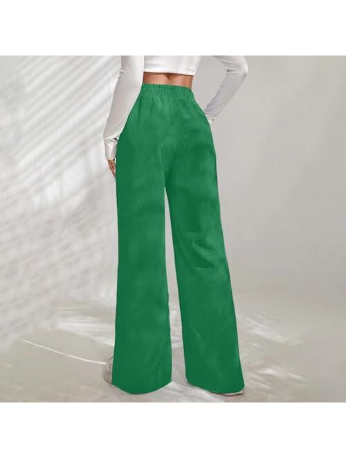 sdbrld Corduroy Pants for Women Vintage High Waisted Straight Wide Leg Pants Fall Winter Work Lounge Trousers with Pockets