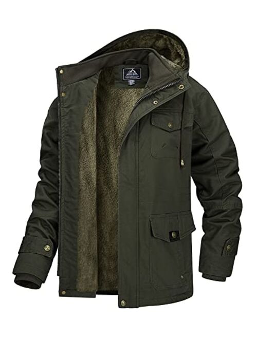 MAGCOMSEN Men's Winter Coat Military Jacket Fleece Lined Parka Cotton Cargo Jacket