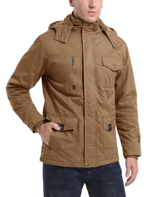 MAGCOMSEN Men's Winter Coat Military Jacket Fleece Lined Parka Cotton Cargo Jacket