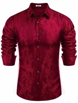 Men's Floral Printed Dress Shirt Long Sleeve Paisley Button Down Shirts for Wedding Party Prom