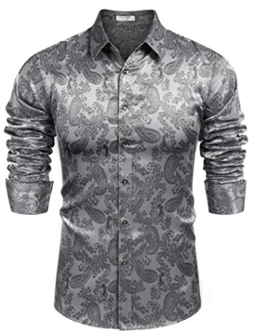 COOFANDY Men's Floral Printed Dress Shirt Long Sleeve Paisley Button Down Shirts for Wedding Party Prom