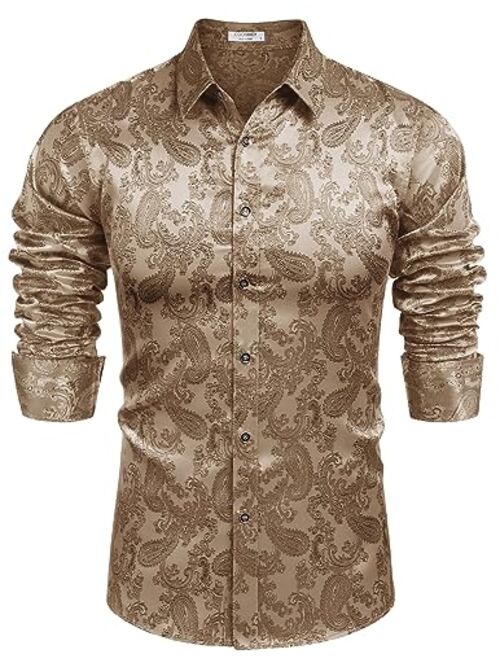 COOFANDY Men's Floral Printed Dress Shirt Long Sleeve Paisley Button Down Shirts for Wedding Party Prom