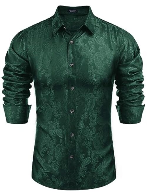 COOFANDY Men's Floral Printed Dress Shirt Long Sleeve Paisley Button Down Shirts for Wedding Party Prom