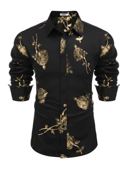 COOFANDY Men's Luxury Design Shirts Floral Dress Shirt Casual Button Down Shirts