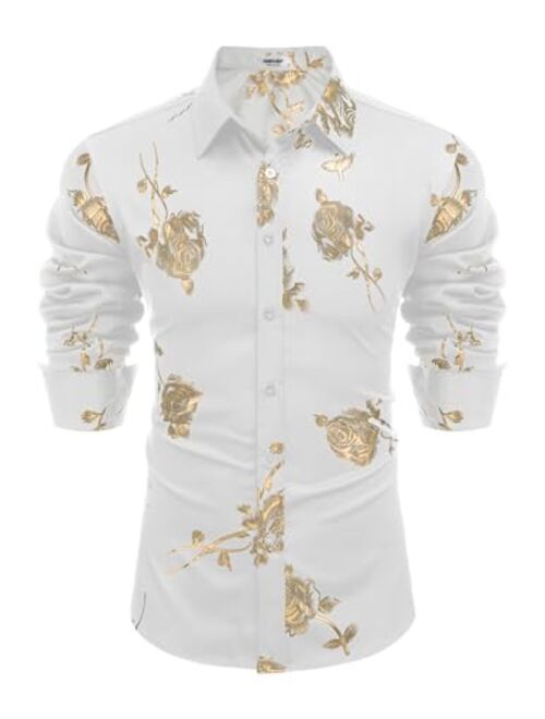 COOFANDY Men's Luxury Design Shirts Floral Dress Shirt Casual Button Down Shirts