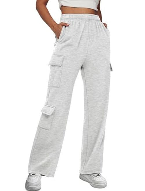 AUTOMET Womens Cargo Sweatpants Wide Leg High Waisted Fall Pants for Women 2023 Baggy Y2k Fleece Lined Joggers with Pockets