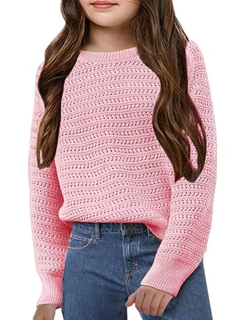 Meikulo Girls Knit Sweaters Kids Fashion Chunky Crewneck Pullover Jumper Tops 5-14 Years