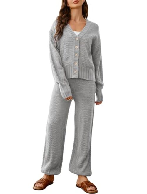 Glamaker Women's 2 Piece Outfits Oversized Sweater Set Lounge Sets Knit Cardigan Sweaters and Pants Loungewear