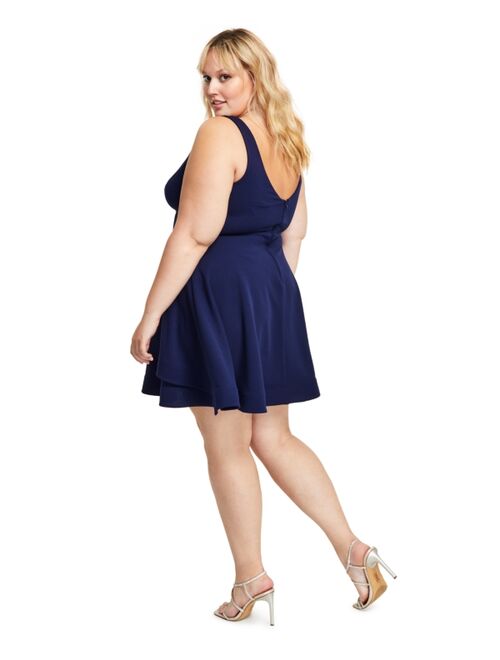 B DARLIN Trendy Plus Size Notched-Neck Tiered-Hem Dress