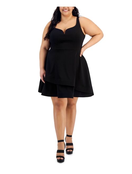 B DARLIN Trendy Plus Size Notched-Neck Tiered-Hem Dress