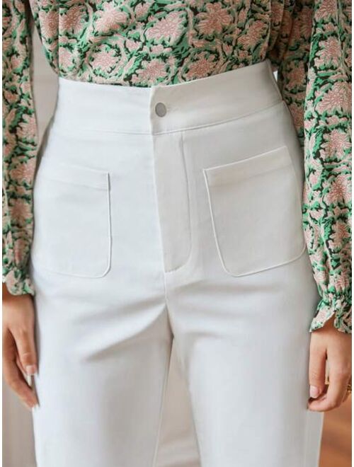 SHEIN Frenchy Solid Color Double Pocket Pants