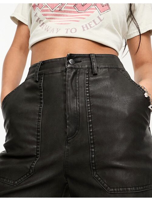 Miss Selfridge faux leather washed cargo wide leg pants in black