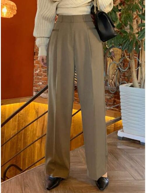 DAZY Women S Solid Color Pleated Suit Pants