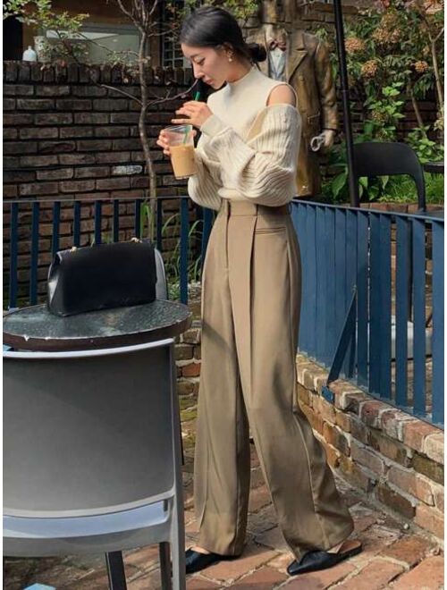 DAZY Women S Solid Color Pleated Suit Pants