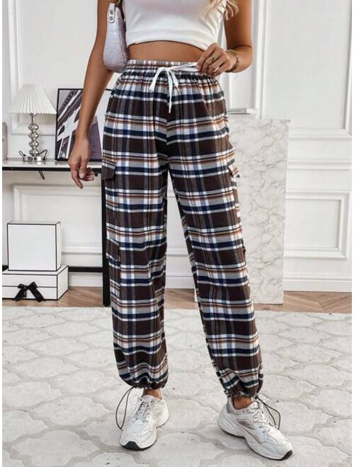 Women s Plaid Drawstring Long Pants