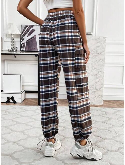 Women s Plaid Drawstring Long Pants