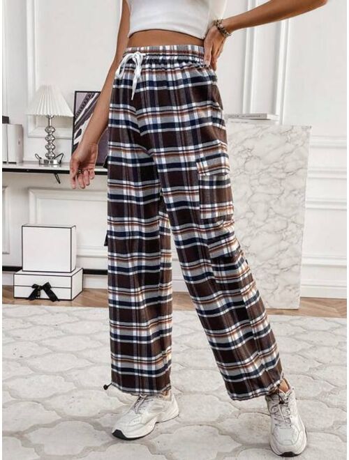 Women s Plaid Drawstring Long Pants