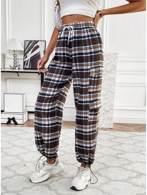 Women s Plaid Drawstring Long Pants