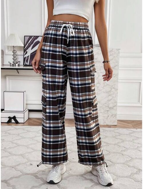 Women s Plaid Drawstring Long Pants