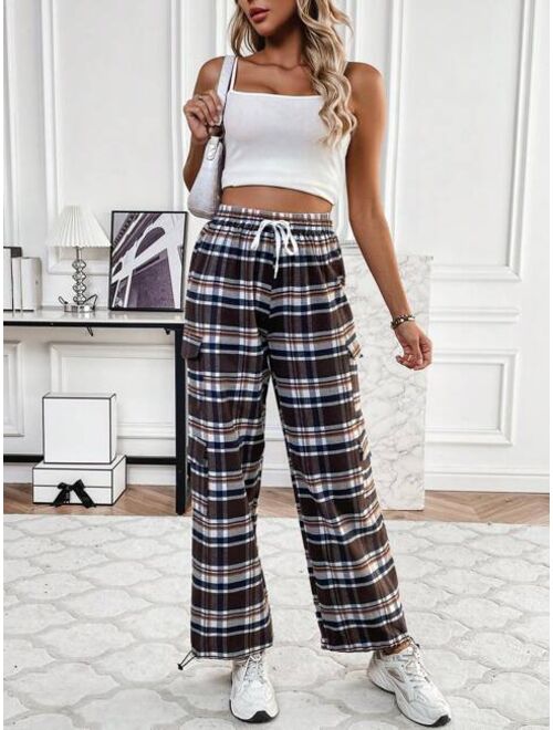 Women s Plaid Drawstring Long Pants