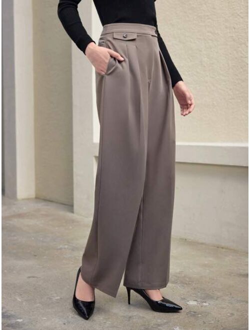 Anewsta Pocket Cover Design Dress Pants