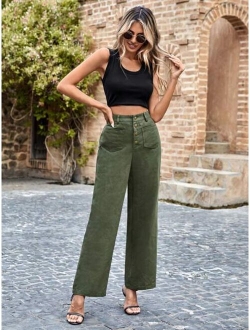 SHEIN Frenchy Women S Button Front Pants With Double Pockets