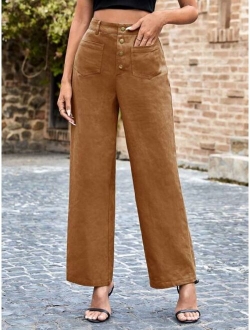 SHEIN Frenchy Women S Button Front Pants With Double Pockets