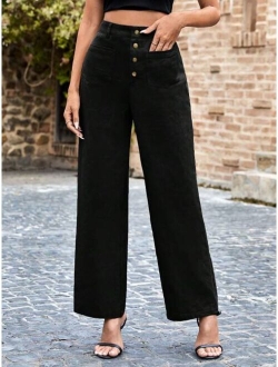 SHEIN Frenchy Women S Button Front Pants With Double Pockets