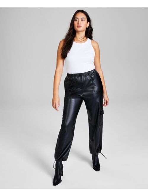 And Now This Women's High Rise Faux Leather Cargo Pants, Created for Macy's