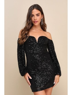 Immensely Iconic Silver Sequin Off-the-Shoulder Mini Dress