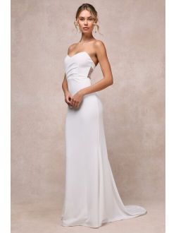 Iconic Arrival White Mesh Strapless Bustier Mermaid Maxi Dress