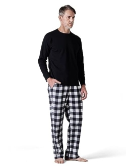 Men's Fleece Pajama Set Top Bottom Pants Plaid Shirt Long Sleeves Sleepwear Pocket Lounge Nightwear PJ Warm M129