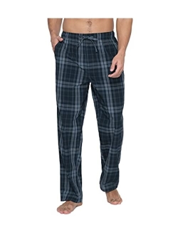 Men's 100% Cotton Woven Plaid Pajama Pants Lounge Sleepwear Pants PJ Lightweight Bottoms Drawstring and Pockets M38