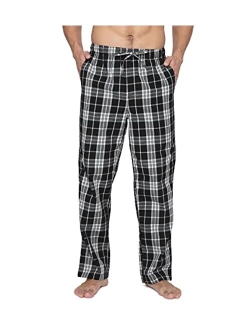 Men's 100% Cotton Woven Plaid Pajama Pants Lounge Sleepwear Pants PJ Lightweight Bottoms Drawstring and Pockets M38