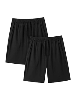 Men's Pajama Shorts (2 Pack) Super Soft Knit Sleepwear Lounge Pants PJ with Drawstring and Pockets Lightweight M93