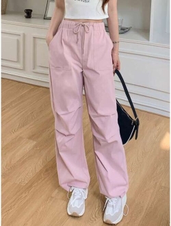 Drawstring Waist Slant Pocket Trousers