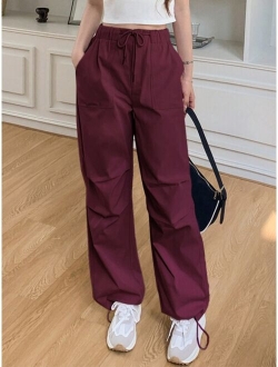 Drawstring Waist Slant Pocket Trousers