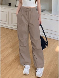 Drawstring Waist Slant Pocket Trousers