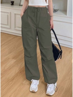 Drawstring Waist Slant Pocket Trousers