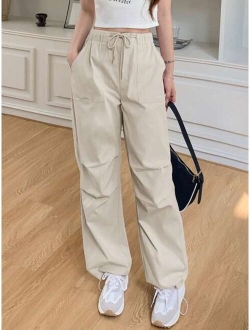 Drawstring Waist Slant Pocket Trousers