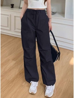 Drawstring Waist Slant Pocket Trousers