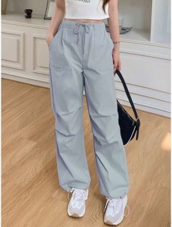 Drawstring Waist Slant Pocket Trousers