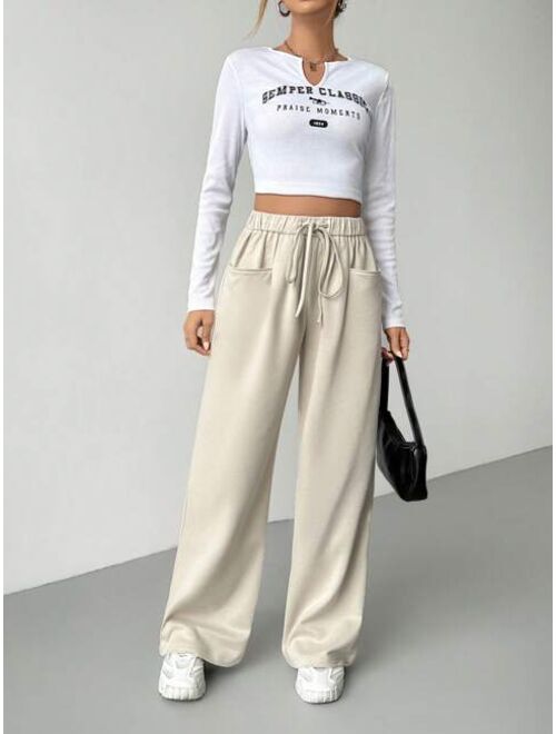 SHEIN EZwear Women s Drawstring Waist Loose Fleece Lined Long Pants