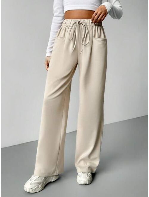 SHEIN EZwear Women s Drawstring Waist Loose Fleece Lined Long Pants