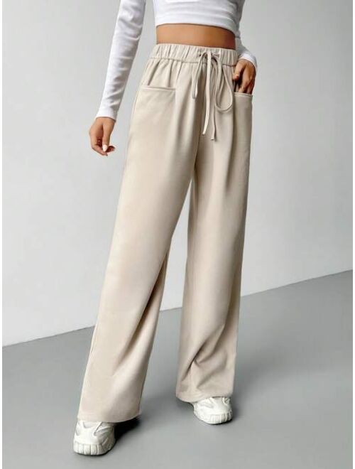 SHEIN EZwear Women s Drawstring Waist Loose Fleece Lined Long Pants